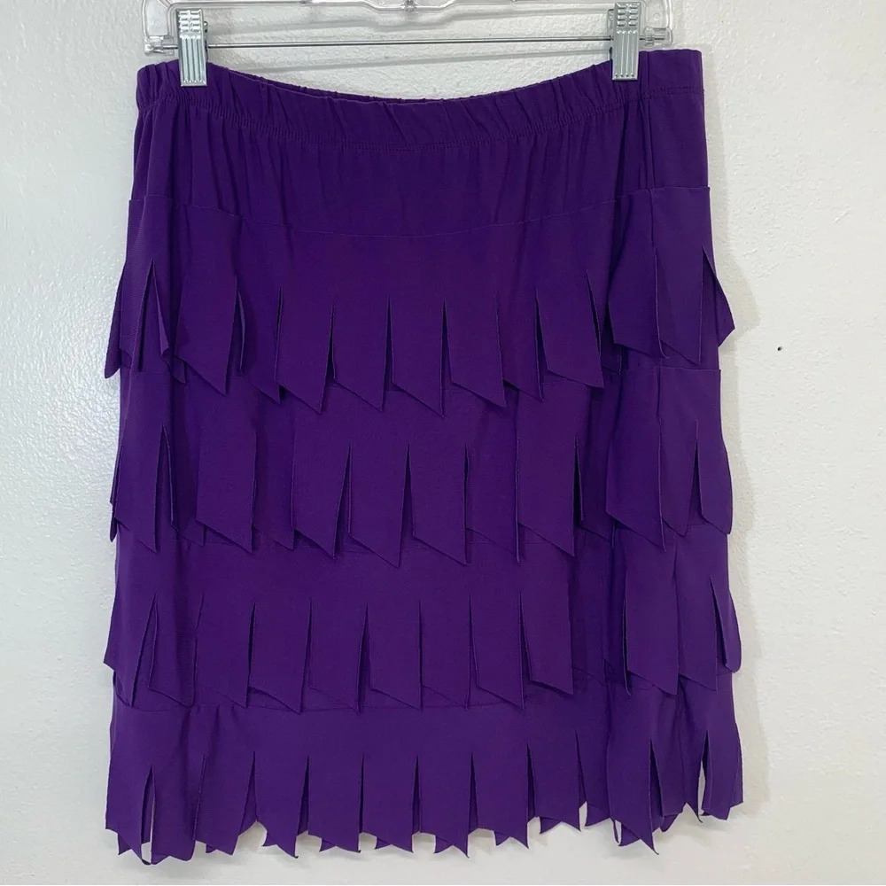 Vintage Purple Fringe Skirt Medium Elastic Waist Above Knee Stretch Boho Y2K 90